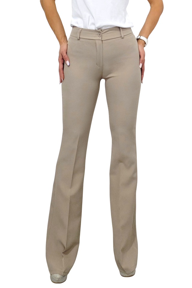 Pantaloni office Katte, croiala slim evazata si talie inalta, Cappuccino