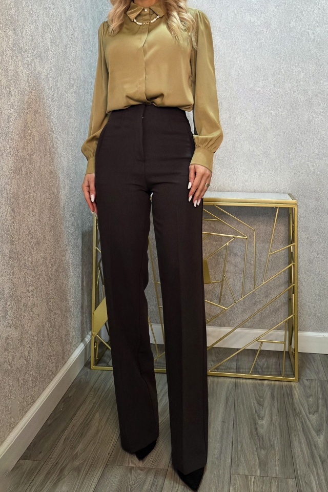 Pantaloni office RAVELLO, croiala lejera si buzunare decorative, Maro