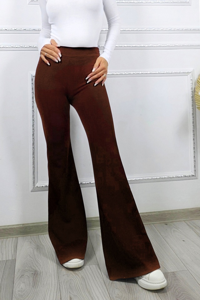 Pantaloni Politeh, evazati, cu talie inalta, Maro, Marime S/M
