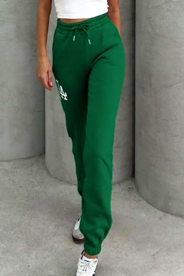 Pantaloni sport de dama Laurel, vatuiti, cu snur in talie, Verde - 1 | YEO