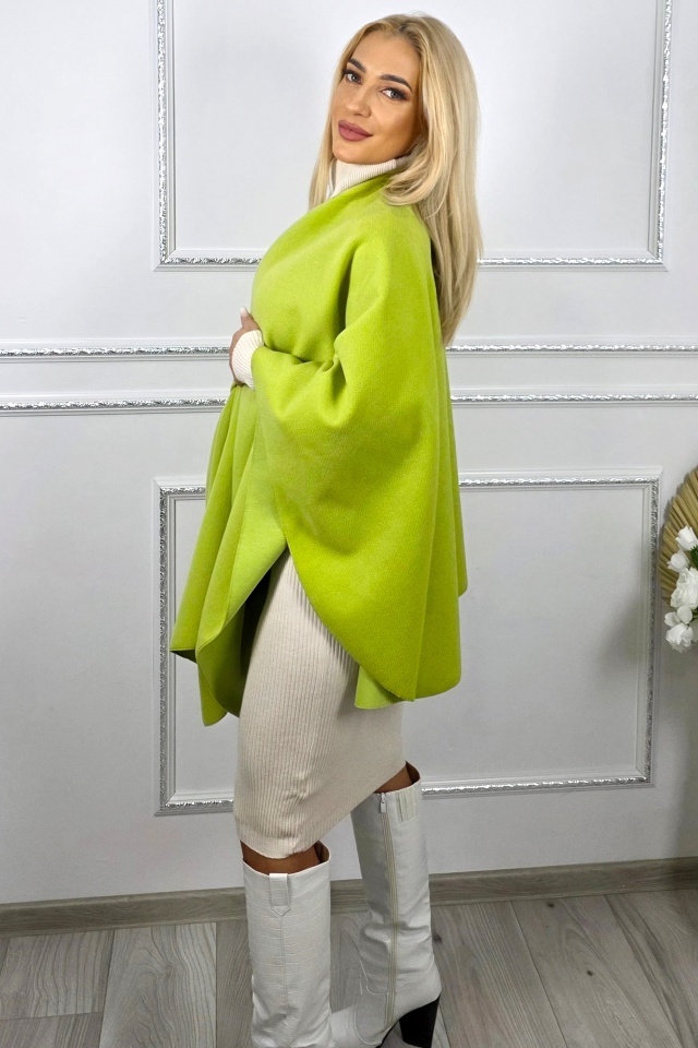 Pelerina midi BelaRina, cu striatii si prindere petrecuta, Verde lime, Marime universala - 1 | YEO