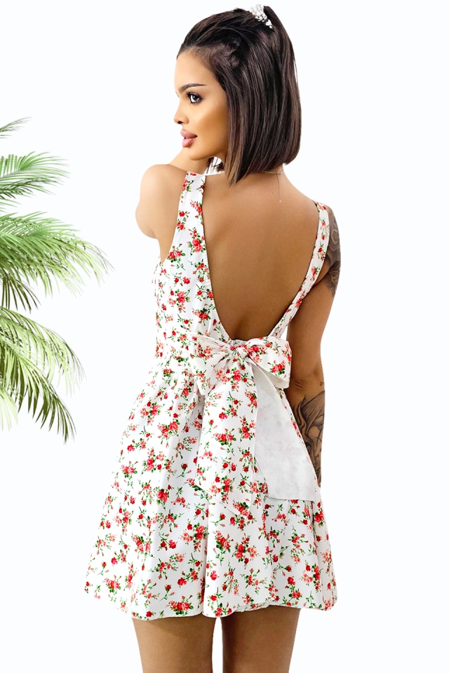 Rochie babydoll MARA, cu funda la spate si imprimeu floral, Alb, Marime S/M/L - 1 | YEO