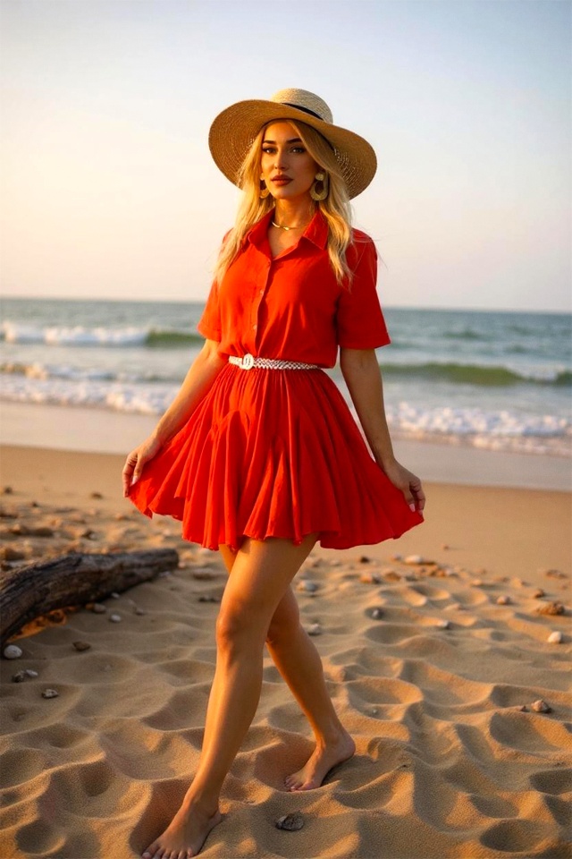 Rochie cu volane Peony Pearl, babydoll si curea inclusa, Orange, Marime S/M