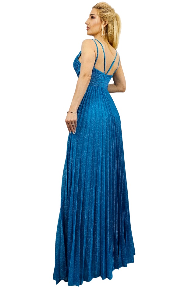 Rochie de ocazie AZARIA, cu pliuri si croiala empire, Albastru