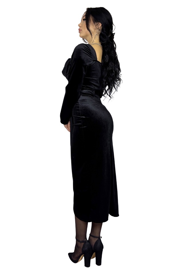 Rochie de ocazie, catifelata Kassia, cu aspect petrecut, Negru, Marime S/M