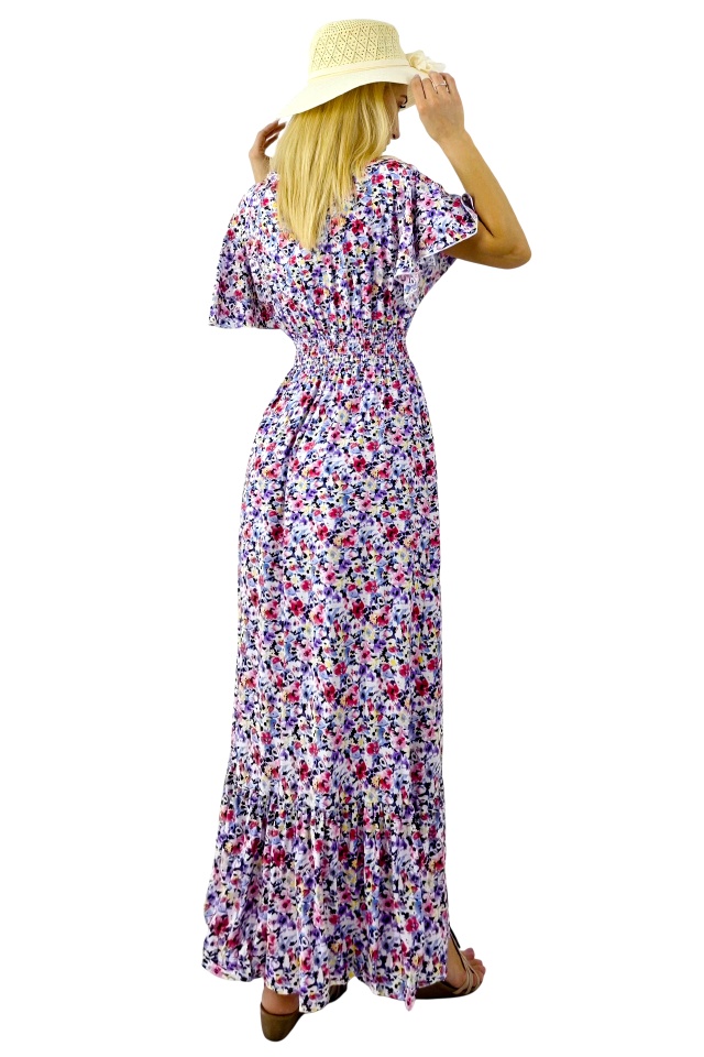 Rochie de zi Mandinga, din bumbac, cu imprimeu floral, MOV Petunia