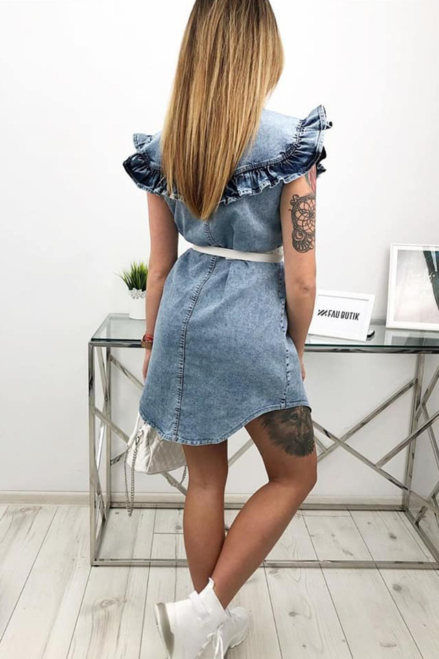 Rochie denim Imala, cu nasturi in fata, Albastru - 3 | YEO