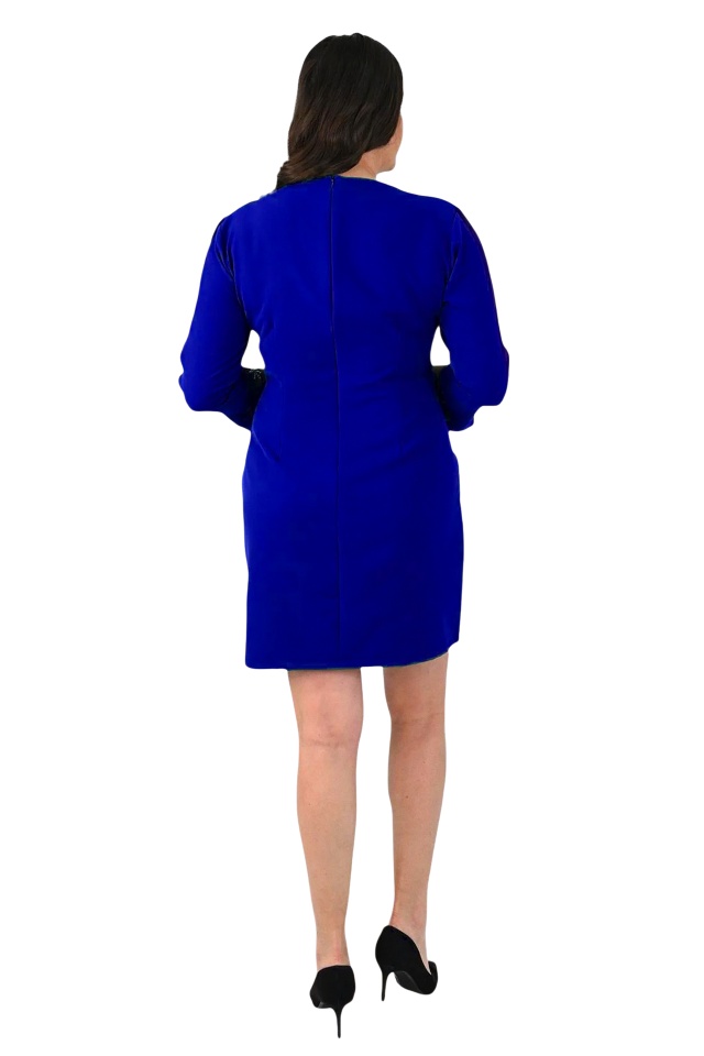 Rochie eleganta BRINA, cu paiete si maneca asimetrica, Bleumarin