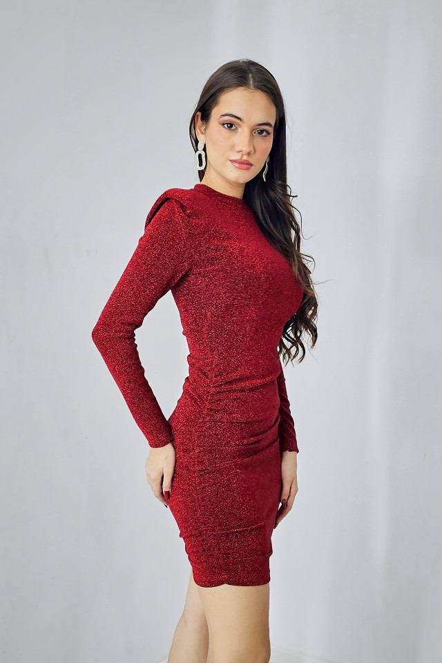 Rochie eleganta MiraBELL, bodycon si croi cu umeri supradimensionati, Rosu