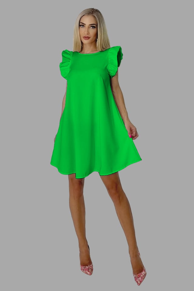Rochie larga Azzuro, cu umeri bufanti si croiala in A, Verde, Marime S/M/L