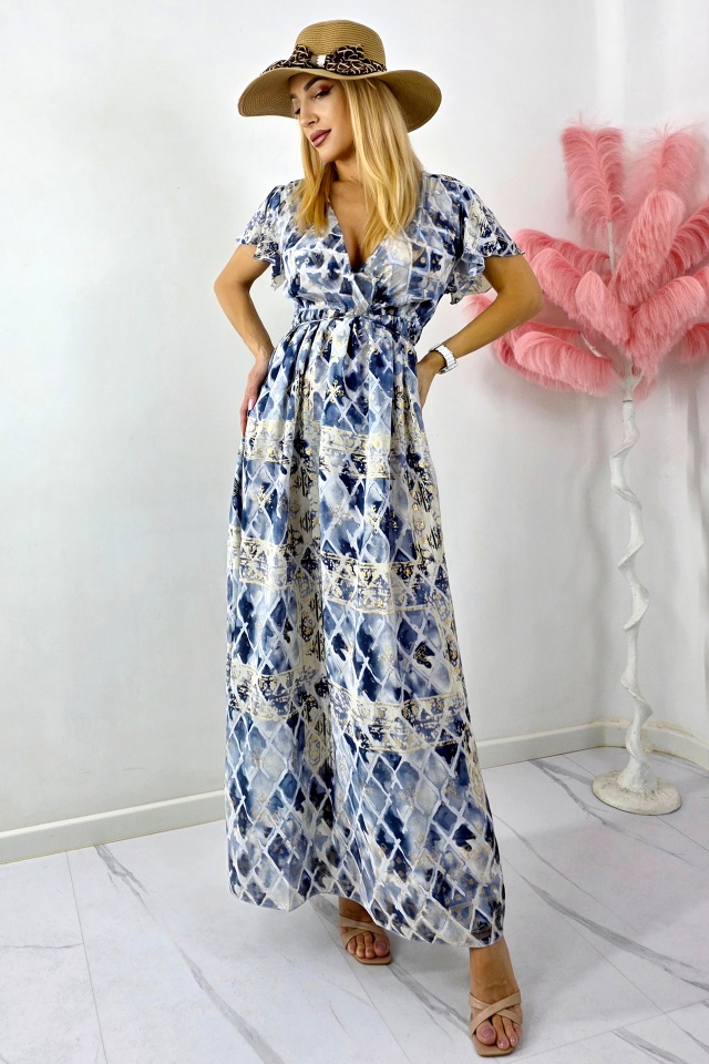 Rochie lunga ISHANI, cu aspect matasos si ciucuri decorativi, Gri, Marime S/M/L