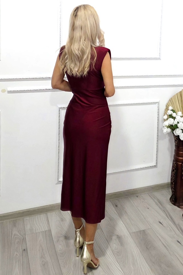 Rochie satinata Ilaria, croiala medie si crapatura pe picior, Visiniu, Marime S/M
