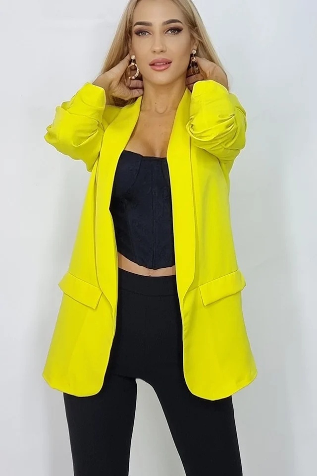 Sacou casual BLUMY, cu lungime medie si clapete, Galben, Marime XL/2XL - 2 | YEO