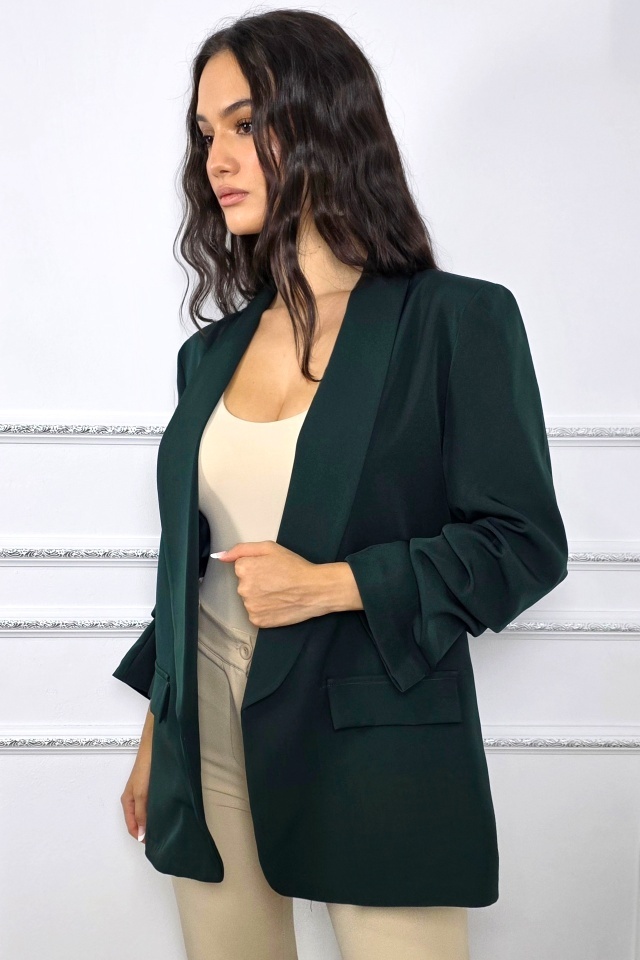 Sacou office Alessia, cu buzunare decorative, Verde inchis, Marime S/M - 3 | YEO