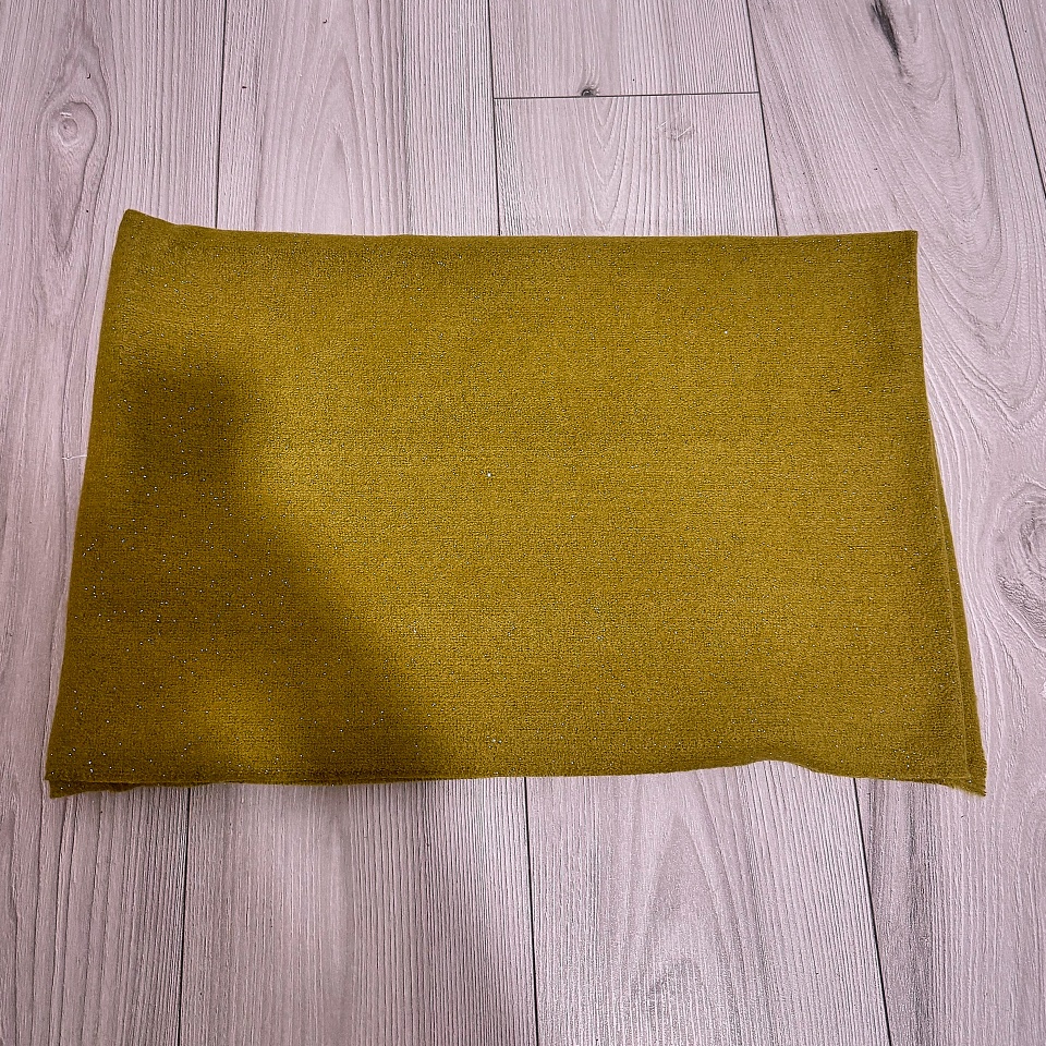 Sal lung tip esarfa Serene Luxe, cu lurex si casmir, Verde olive, 200x70 cm - 3 | YEO