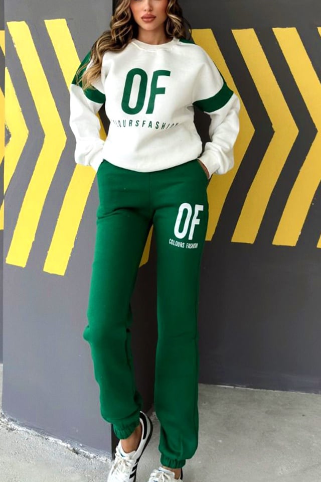 Trening vatuit Playful OF sport, cu hanorac oversize si pantaloni lejeri, Verde - 2 | YEO