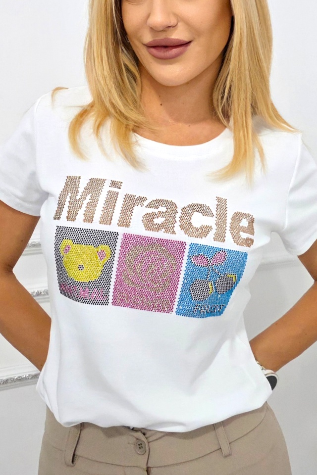 Tricou bumbac NOREA, cu paiete, MIRACLE Alb - 4 | YEO