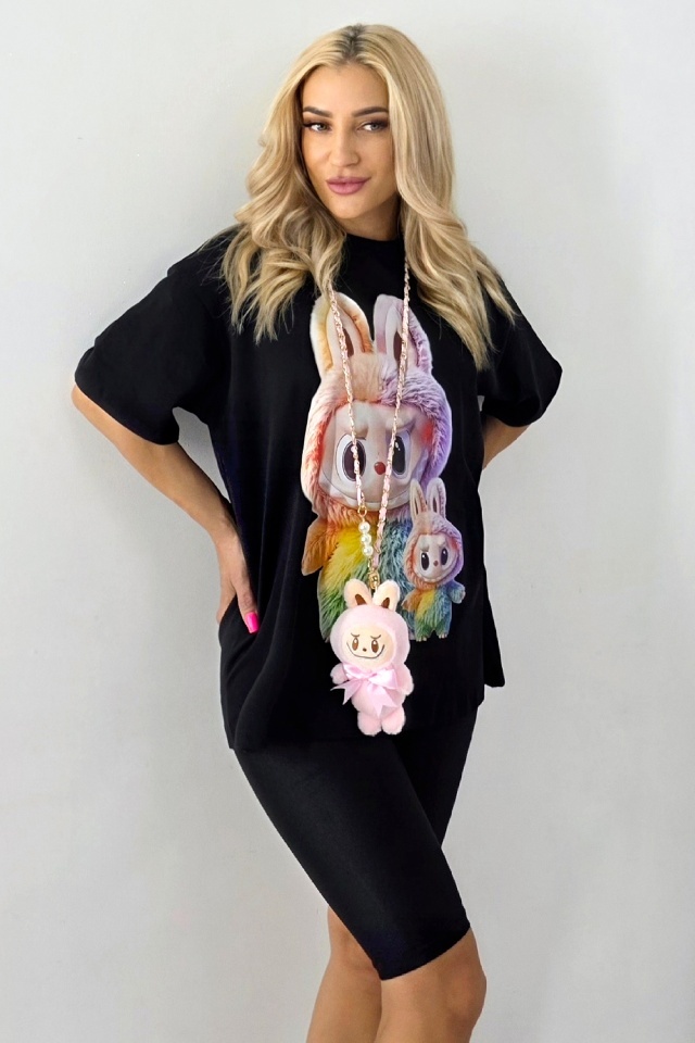 Tricou imprimeu realist BuBu TOY si colier cu jucarie plus, Negru, Marime S/M/L - 3 | YEO