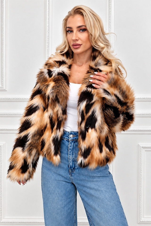 Blana animal print Ysolde din blana ecologica, cu interior satinat, ARAMIU, Marime S/M — imaginea 2