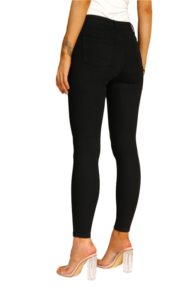 Blugi dama skinny Chiara, cu efect de push up si imprimeu neprespalat, Negru intens