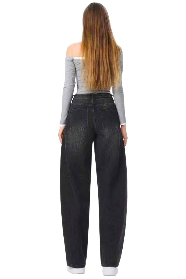 Blugi loose fit BARREL cu aspect prespalat, Gri Antracit - 1 | YEO