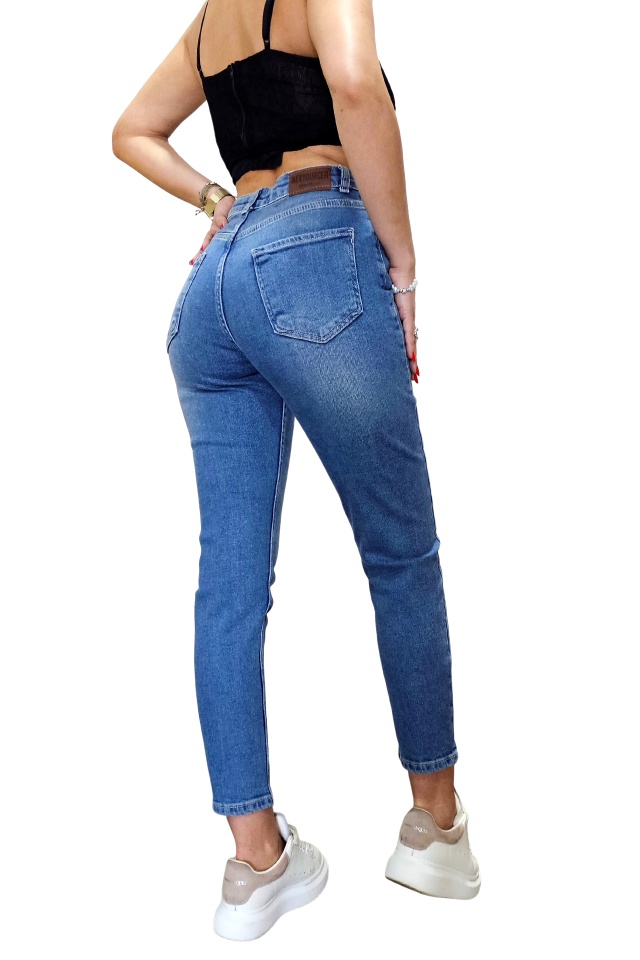 Blugi slimfit PACIFYC, cu textura usor elastica si talie inalta, Albastru deschis