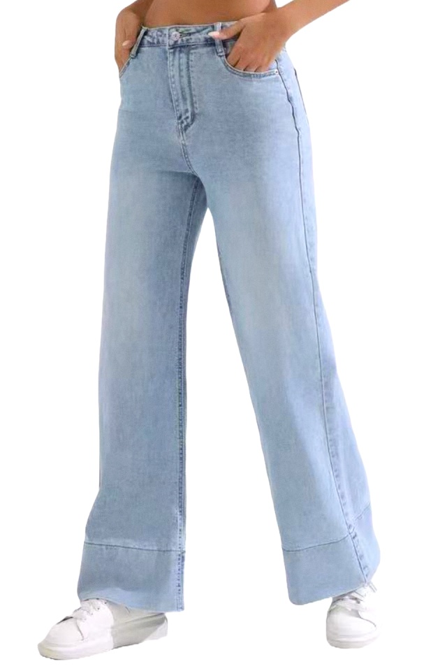 Blugi St. Louis de tip baggy, cu tiv supradimensionat si buzunare, Albastru zapada
