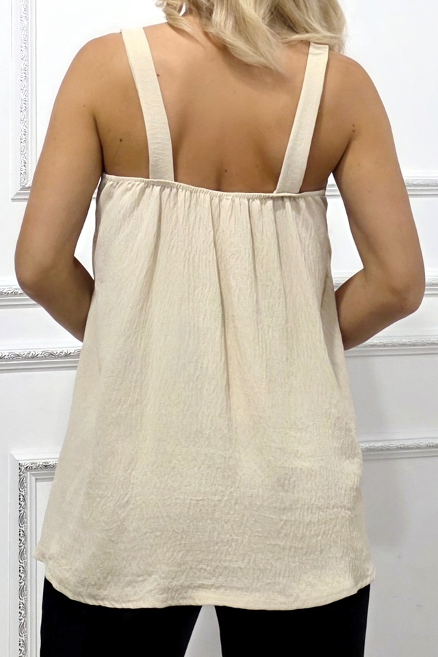 Bluza creponata AiRA, detalii metalice si croi asimetric, Bej, Marime S/M - 3 | YEO