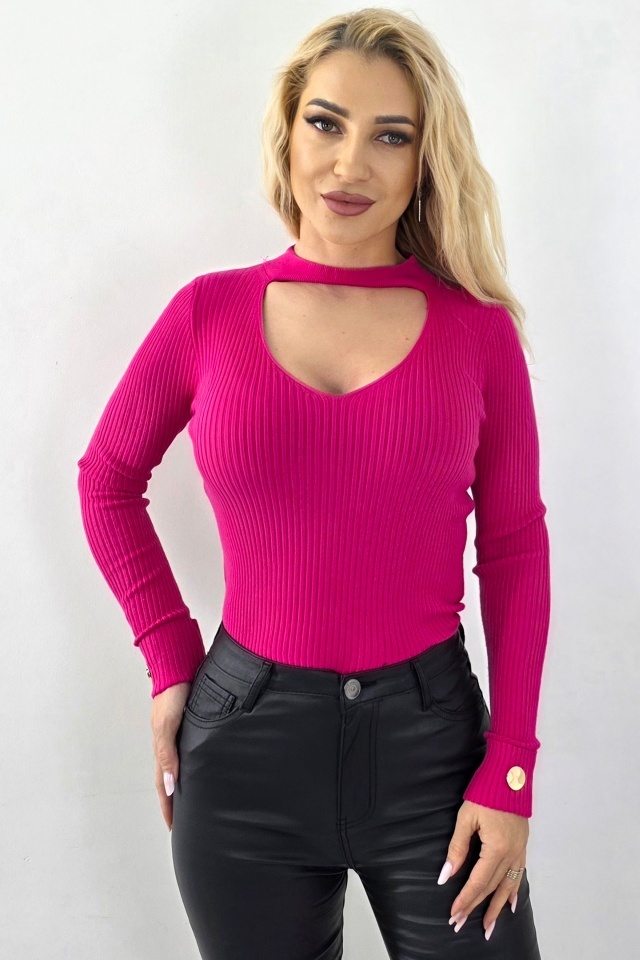 Bluza decupata Heart NOLA, cu butoni aurii, Fucsia