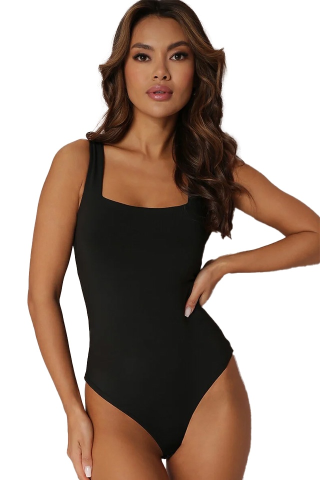 Body clasic de dama, Kathea, cu decolteu geometric si bretele, Negru, Marime S/M - 3 | YEO