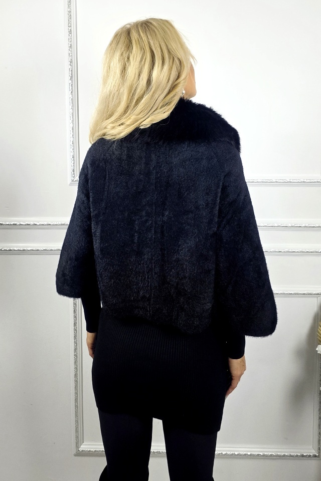 Bolero cu guler imblanit TONYA si inchidere capse, Negru, Marime S/M - 1 | YEO