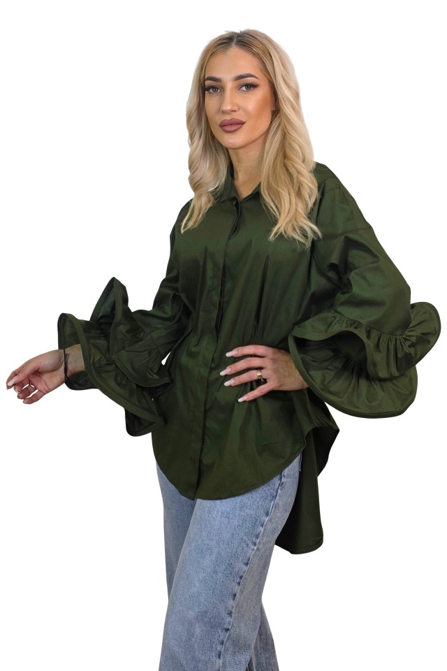 Camasa cu volane Sugar LoLLy si lungime asimetrica, Smarald, Marime S/M/L