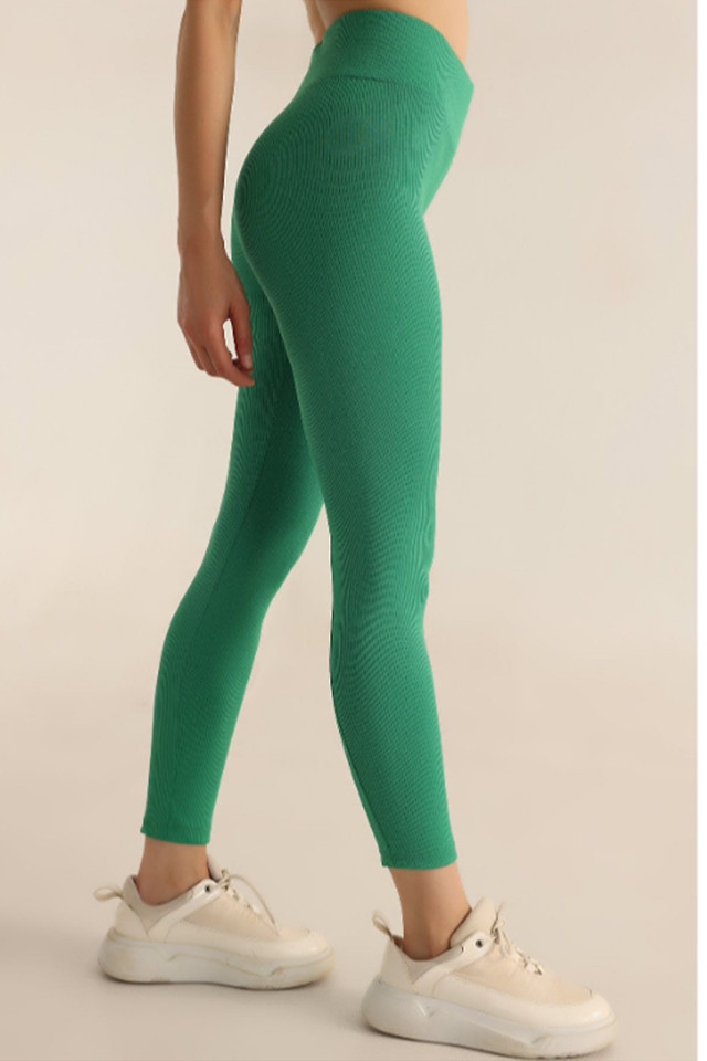 Colanti fitness Slim Vibes, aspect tetra si banda lata in talie cu efect modelator, Verde spring