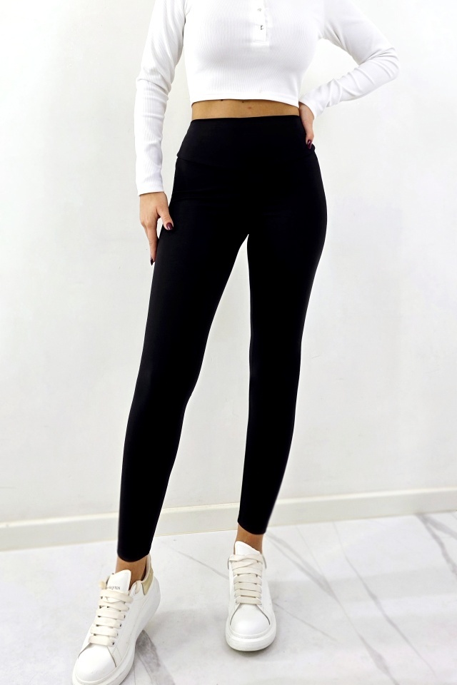 Colanti vatuiti, cu talie inalta si buzunar ascuns, spate OISO FIT, Negru