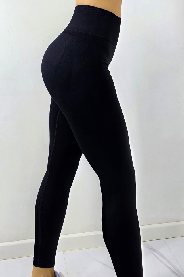 Colanti yoga LYMON, cu banda elastica si push up, Negru