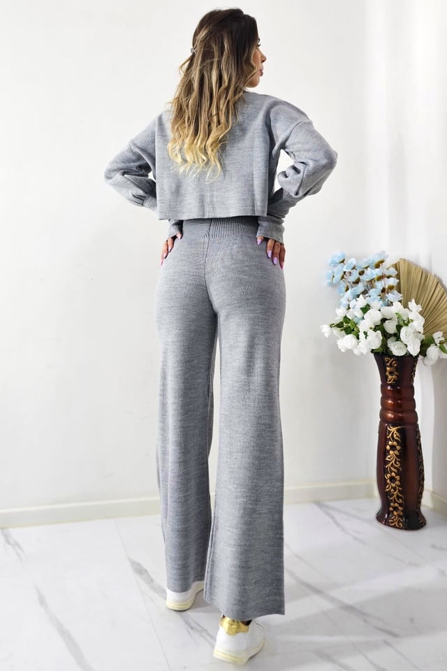 Compleu casual COMFY, bluza cu mansete supradimensionate si pantaloni tricot, Gri, Marime S/M/L - 1 | YEO