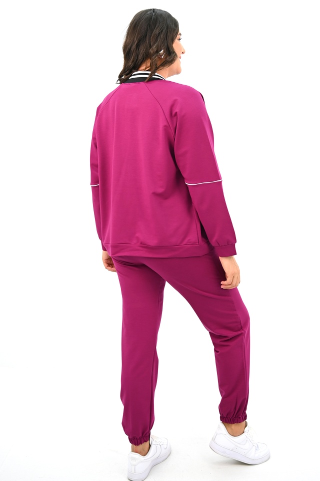 Compleu dama CapsLine, jacheta cu capse si pantaloni sport, Marimi mari, Burgundy - 1 | YEO