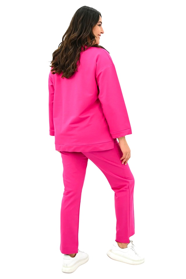 Compleu dama TAYRA, pantaloni conici si bluza cu pietre artizanale, ROZ - 1 | YEO