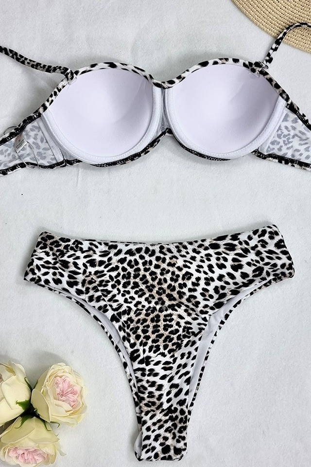 Costum de baie doua piese Savannah, animal print White leopard - 2 | YEO