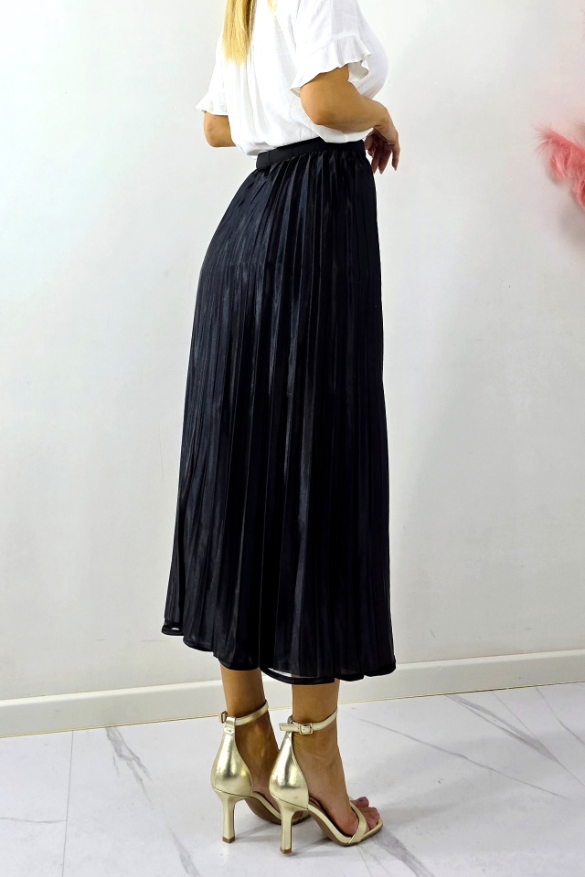 Fusta lunga cu doua fețe, LUNA, aspect plisat si tull, Negru, Marime S/M/L