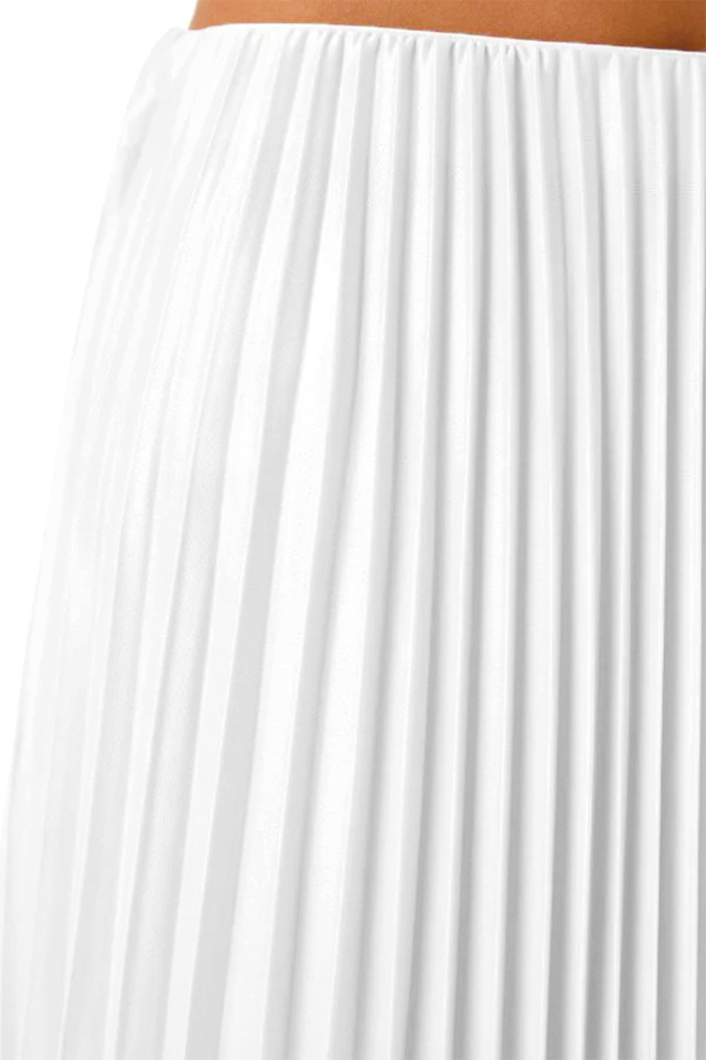 Fusta lunga plisata BRISEL, cu textura satinata, ALB - 3 | YEO
