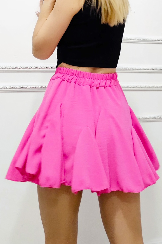 Fusta pantalon scurta Zig-Zag Plisse, cu volane si efect creponat, Fucsia, Marime S/M - 1 | YEO