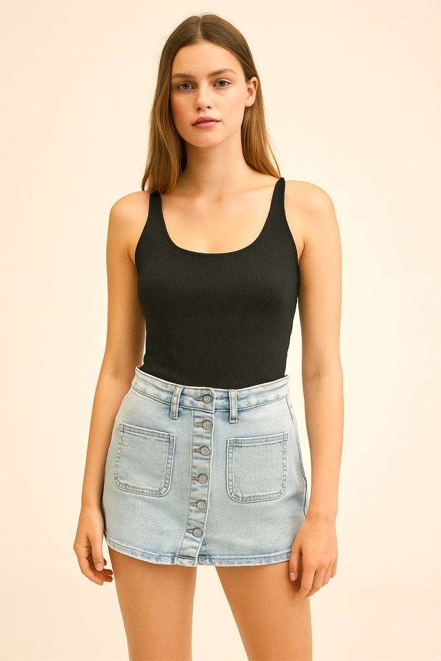 Fusta pantaloni scurti, denim SORELL, cu buzunare si extra elastan, Albastru zapada