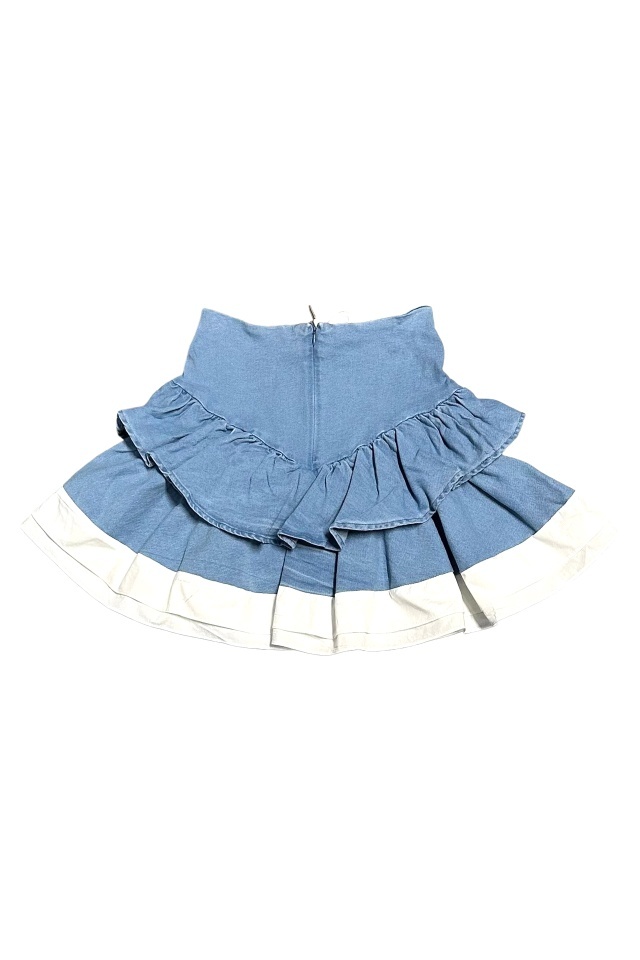 Fusta scurta denim CIELO, cu snururi si volane, Albastru deschis