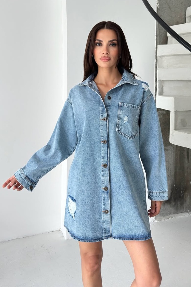 Geaca lunga de blugi cu perforatii, Tunik, imprimeu in cromatica realista, La BUBU Balerina - 3 | YEO
