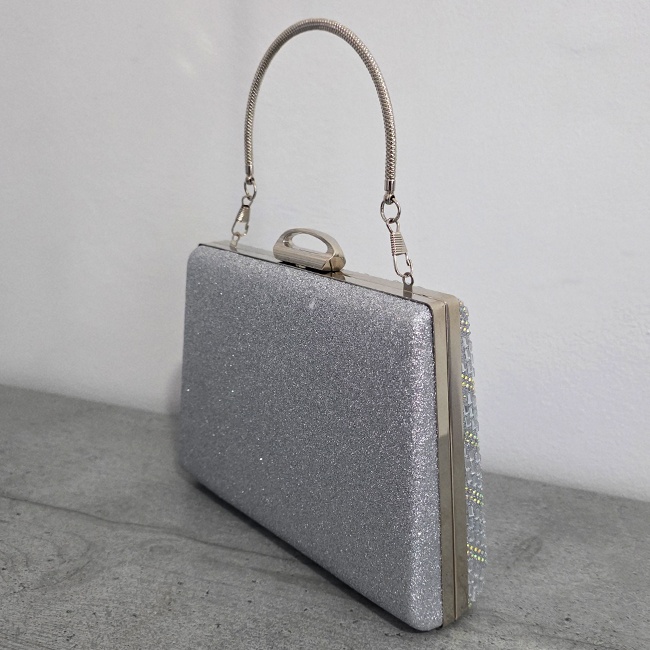 Geanta clutch pentru evenimente SUN POP, cu strasuri multicolore, Argintiu - 1 | YEO