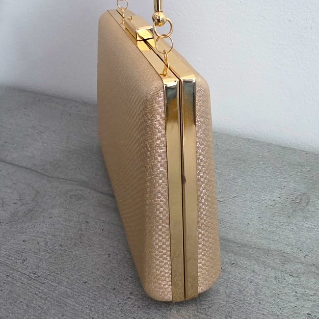 Geanta de ocazie, SYLVI, tip clutch, cu lant detasabil auriu si piele ecologica, GOLD - 2 | YEO