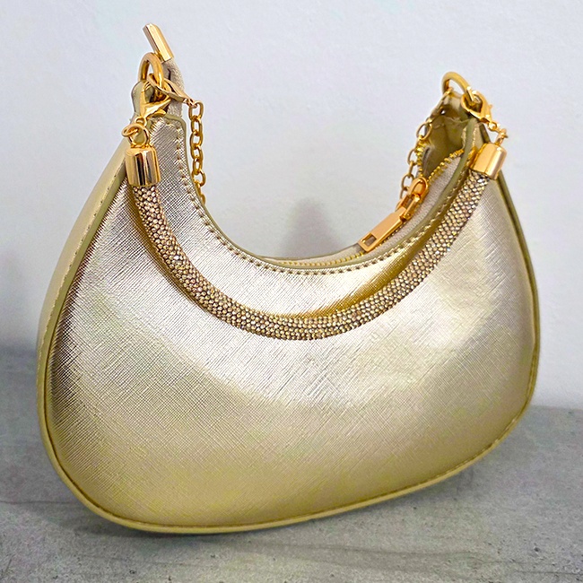 Geanta de seara FIZ HOBO, cu strass si toarta detasabila, AURIU - 2 | YEO