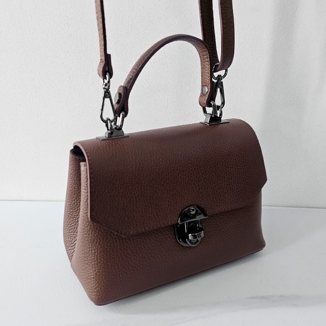 Geanta eleganta, GlamourGrip, din piele naturala, business si curea detasabila, Maro Inchis