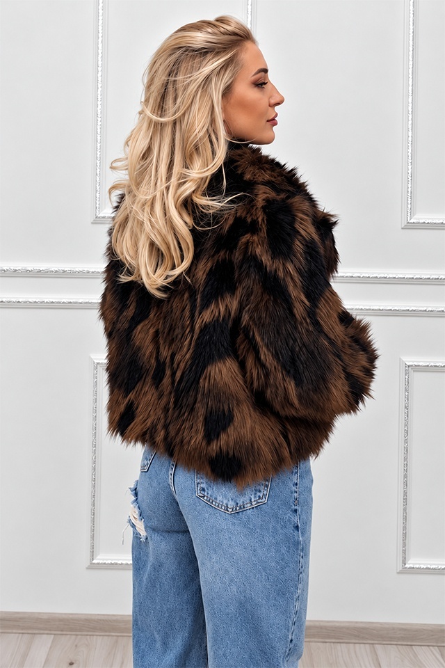 Haina animal print Ysolde din blana ecologica, cu interior satinat, MARO, Marime S/M — imaginea 2